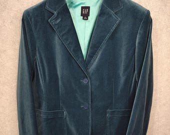 ヴィンテージ ティール ベルベット ブレザー GAP レディース サイズ 14、Y2K コットン ベロア ジャケット レディース