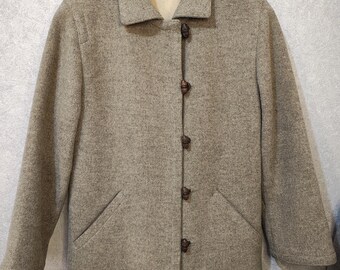 Abrigo vintage Bogner de mezcla de lana y alpaca para mujer, talla M – Estilo minimalista alemán de los años 80, gris oscuro.