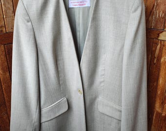Vintage Laura Biagiotti Reine Wolle Blazer - Beige Minimalist Longline Jacke Damen M 40