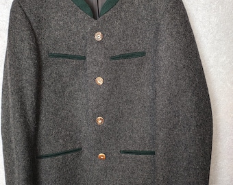 Vintage tirolés Loden Janker chaqueta hombre S / 100% lana virgen austriaco Trachten Blazer