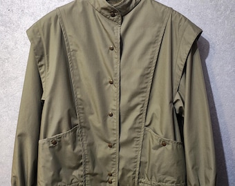 Chaqueta utilitaria vintage Bogner de Alemania Occidental para mujer, talla L, color caqui – Cortavientos de lujo de los años 80
