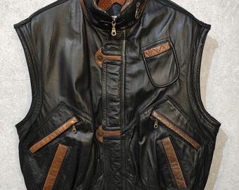 Vintage GIORGIO Echtleder Weste | Herren 90er Jahre Biker Weste Size L Harley Style