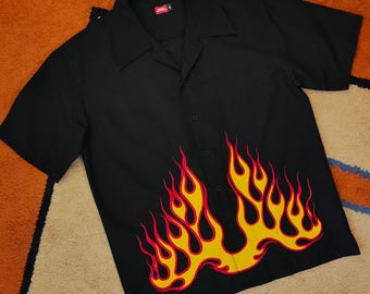 Camiseta vintage de los 90 de Smog Rockers con estampado de llamas, talla S para hombre - Estilo retro de skate callejero