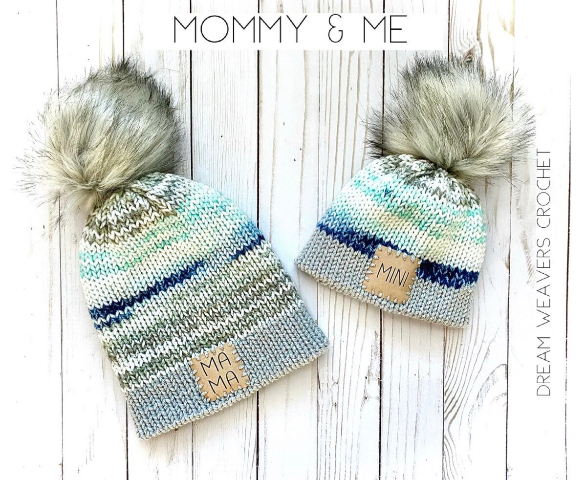 Mommy and Me Beanie Set, Faux Fur Pom, Mama and Mini Hats - Etsy display picture 1