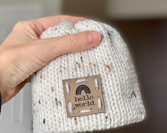 Hello World Newborn Hat, Newborn Beanie, Newborn Going Home Hat, Newborn Neutral Hat, Baby Beanie, Newborn Winter Hat, Newborn Knit Hat