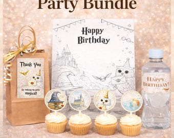 Lot imprimable Wizard Pool Party – décorations de cupcakes, étiquettes de sacs, emballages de bouteilles (téléchargement numérique)