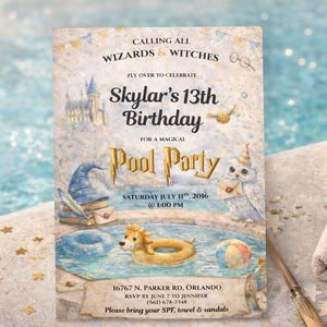 Invitation sorcier à la piscine, invitation d'anniversaire magique, version mobile incluse, modèle Canva (téléchargement numérique) image 3