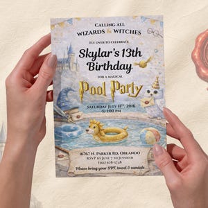 Invitation sorcier à la piscine, invitation d'anniversaire magique, version mobile incluse, modèle Canva (téléchargement numérique) image 4