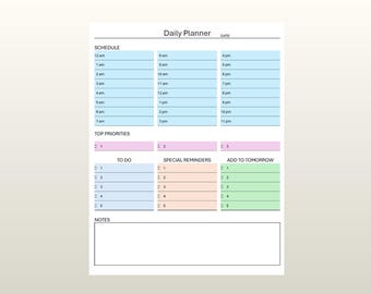 Minimalistischer Tagesplaner, Printable, 2 Layouts, To Do Liste (Instant Download)