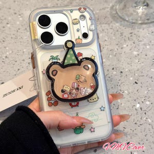 Interactive Cartoon Sticker Phone Case & Decorative Animal Stand Set, MagSafe for iPhone 15/16/17 Pro Max