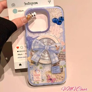 Delicate Floral Illustration Clear CasewithMatchingCheckered BowGrip/Stand, A CompleteMagSafe&SocialMedia Ready SetforiPhone15/16/17ProMax