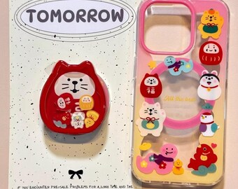 Vibrant Cartoon Collage Clear Case with Decorative Text & Pink Accents, Fully MagSafe Compatible for iPhone 15/16/17 Pro Max