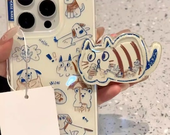 IllustratedAnimal Design Case for a Lively Look & a Functional Cat-Shaped Grip/Stand, Fully MagSafe Compatible for iPhone 15/16/17 Pro Max