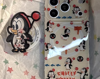 ThematicPenguinDesign: ClearCase withNotepad - Style Background&aCoordinating Penguin StackPopSocket, Fully MagSafeforiPhone15/16/17ProMax