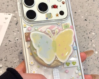 MagSafe Clear Case with 520K Likes Butterfly Design & Colorful Sticker Set, Complete Social Media Card for iPhone 15/16/17 Pro Max