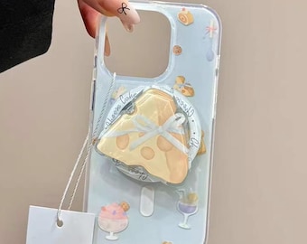 Whimsical Light Blue MagSafe Case with Adorable Food Stickers & a Cheesy Grip, A Complete Bundle of Joy for iPhone 15/16/17 Pro Max