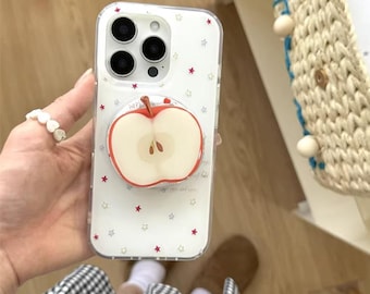 Starry Clear Case with Motivational Text & a Creative, Realistic Apple Slice Magnetic Charm, Fully MagSafe for iPhone 15/16/17 Pro Max