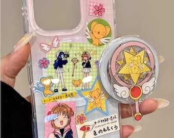 Thematic Magical Girl Clear Case Set with Detachable Star Wand Pop Socket, Fully MagSafe Compatible for iPhone 15/16/17 Pro Max