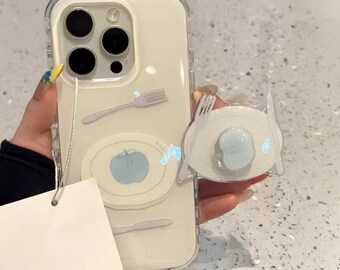Thematic Dining Set Design Clear Case with Integrated MagSafe Charging & a Coordinated Magnetic Stand, for iPhone 15/16/17 Pro Max