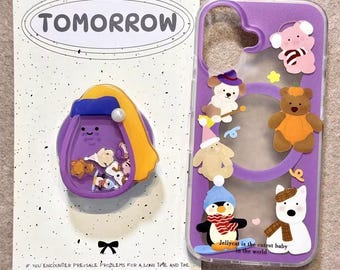 FullMagSafeCompatibleCasewithaUniqueView: CutePlushAnimalToysSealedInsideaPurpleClearShell, CompletewithPre-OrderCardforiPhone15/16/17ProMax