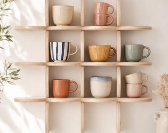 Tassenregal aus Holz – Wandregal für Tassen – Handgemachtes Küchenregal / Mug Rack – Aufbewahrung für Kaffeetassen