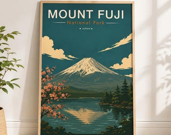 Poster för nationalparken Fuji, vintagetryck från Japan, väggkonst för resor