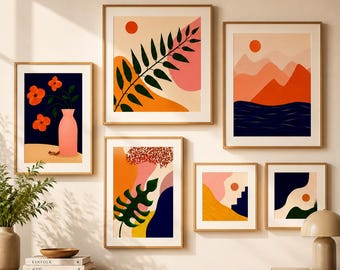 Maximalistisk abstrakt väggkonstpaket för färgglada interiörer
