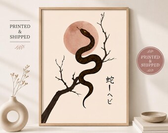 Ormväggkonsttryck, japansk ormposter, konst av vilda djur i museiklass