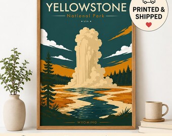 Yellowstone Geyser Poster Matt Vertikal Poster | National Park Vintage Resekonst