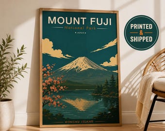 Vintage reseaffisch för berget Fuji | Reseväggkonst för Japan, museitryck