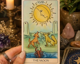 Månen Tarot Illustration Print för Mystisk Dekor