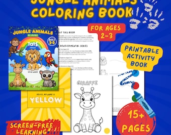 Målarbok med djungeldjur för småbarn i åldrarna 2–3 | Utskrivbar aktivitetsbok med bonussida | Förberedande skrivning och finmotorik
