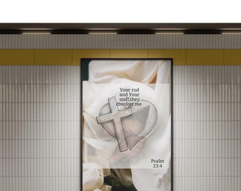 Salmo 23:4 Arte de Parede Cristã, Decoração com Versículo Bíblico, Pôster de Fé Neutro (Download Digital)