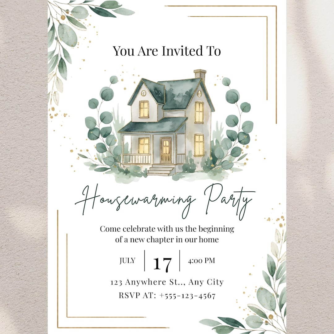 Editable Watercolor Housewarming Invitation, Sage Green Eucalyptus New ...