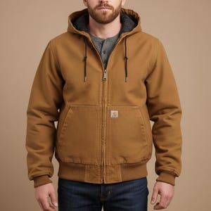 Premium herrjacka med Duck Canvas-huva – Brun vinterkappa