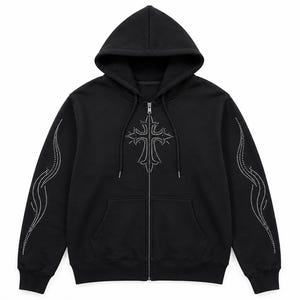 Rhinestone Cross Zip up Hoodie - Etsy