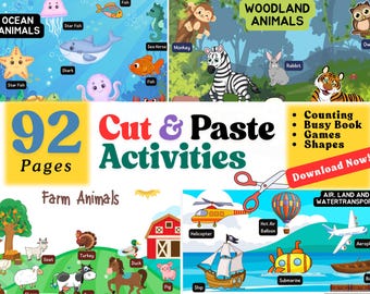 Boek met knip- en plakactiviteiten van 92 pagina's | Tellen, vormen, fijne motoriek (pdf-download)