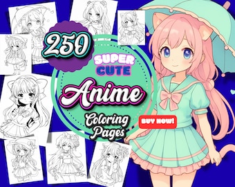 かわいいアニメぬりえ250枚｜印刷可能な子供向け・ティーン向けPDF（デジタルダウンロード）