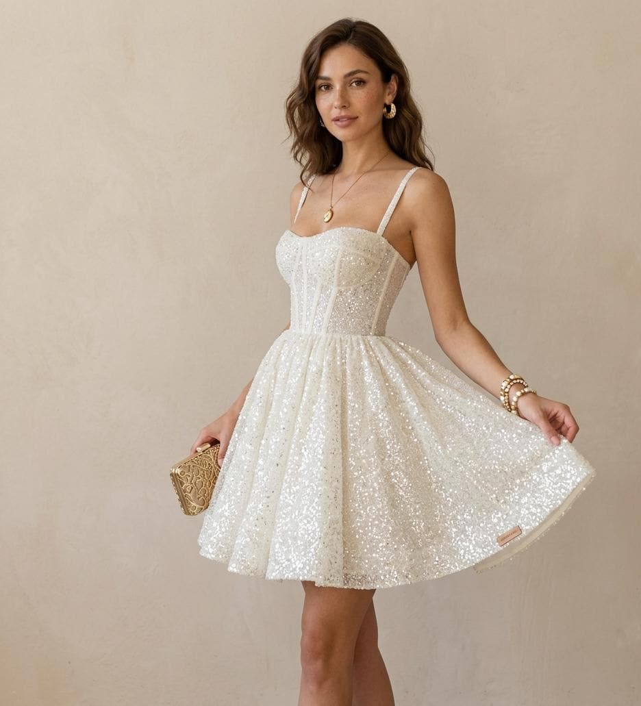 White Sequin a Line Dress - Etsy