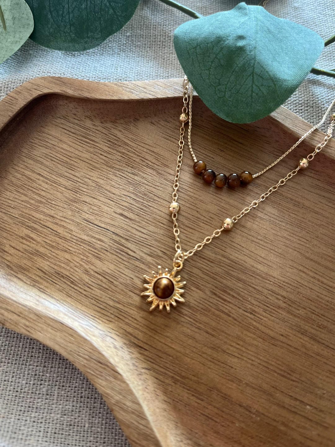 Collier Double Rang Soleil Doré Avec Perles Marron – Style Bohème Chic ...
