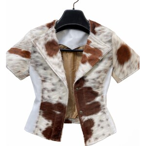 Women Cowhide Leather Jacket, Hair On Hide Jacket, Western Style Coat, Handmade Leather Jacket, Ranch Cowgirl Outfit,Unique Patchwork Jacket