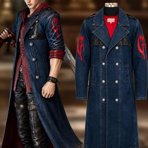 Devil May Cry Nero Jeansmantel, DMC 4 Cosplay-Jacke, Anime-Kostüm, langer Trenchcoat