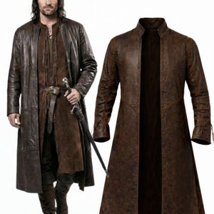 Ręcznie robiony skórzany płaszcz Aragorna, płaszcz Rangera z LOTR, brązowe długie męskie, średniowieczna kurtka cosplay, kostium fantasy