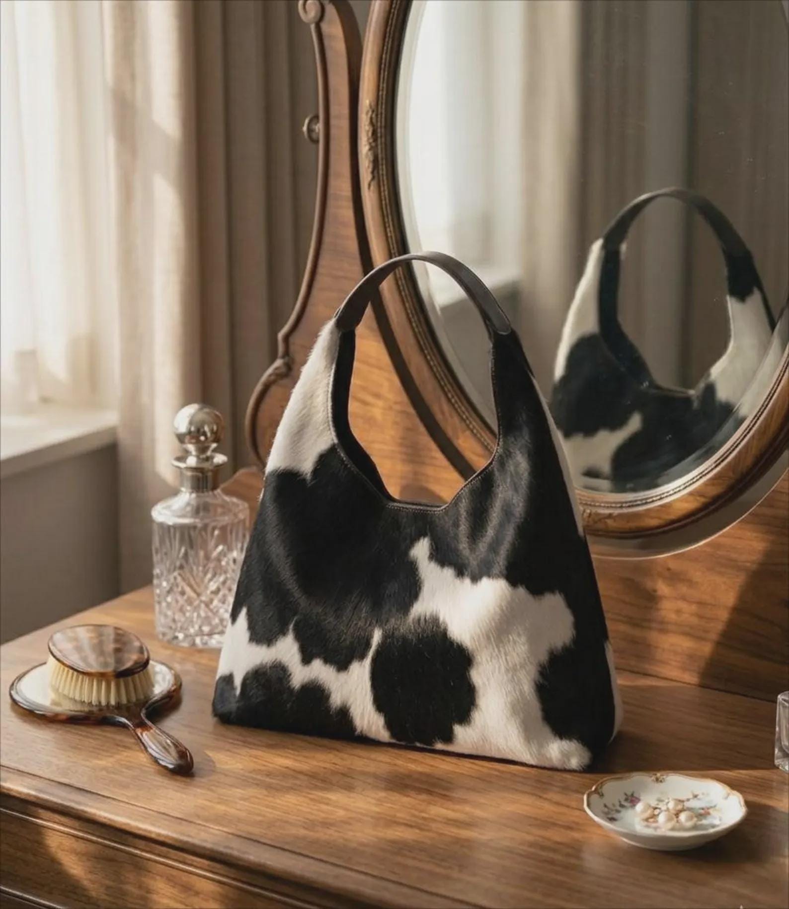 Genuine Cowhide Hair-on Tote Bag | Handmade Western Shoulder Hobo