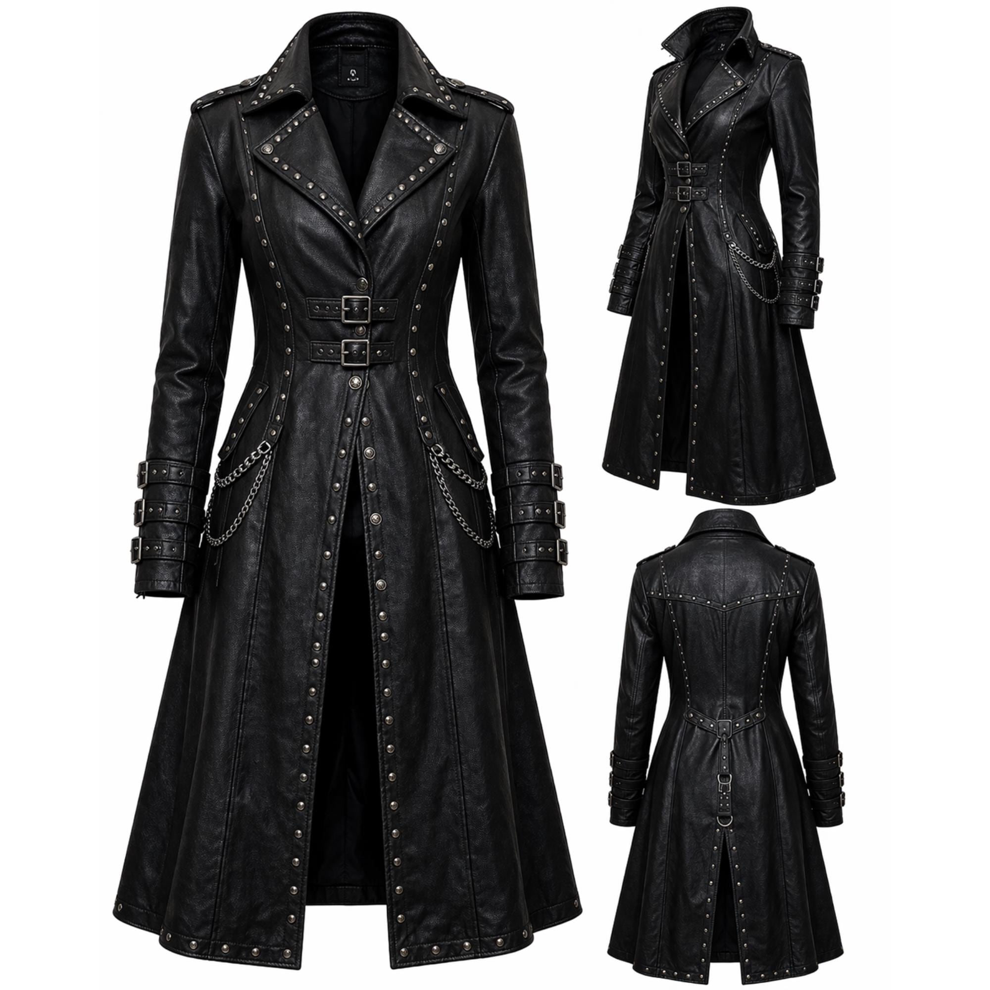 Leather Long Jacket With Studs - Etsy