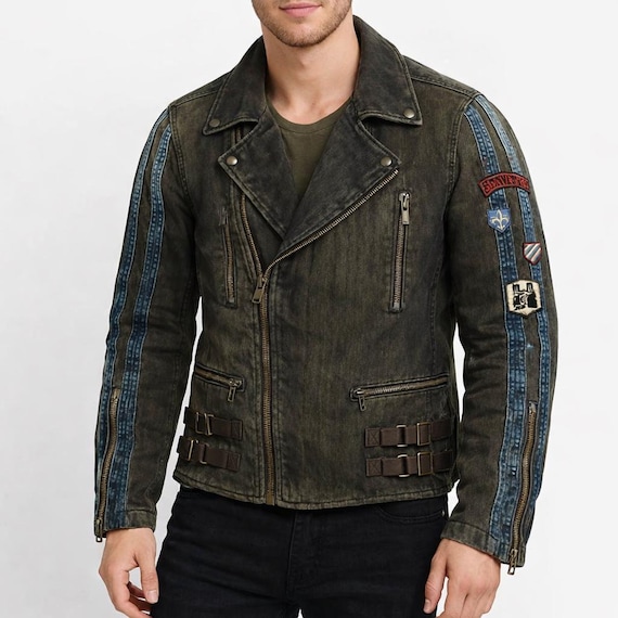 Devil May Cry 2 Dante Green Jacket Mens Biker Jacket Distressed