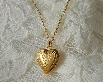 Tiny Gold Heart Locket Necklace