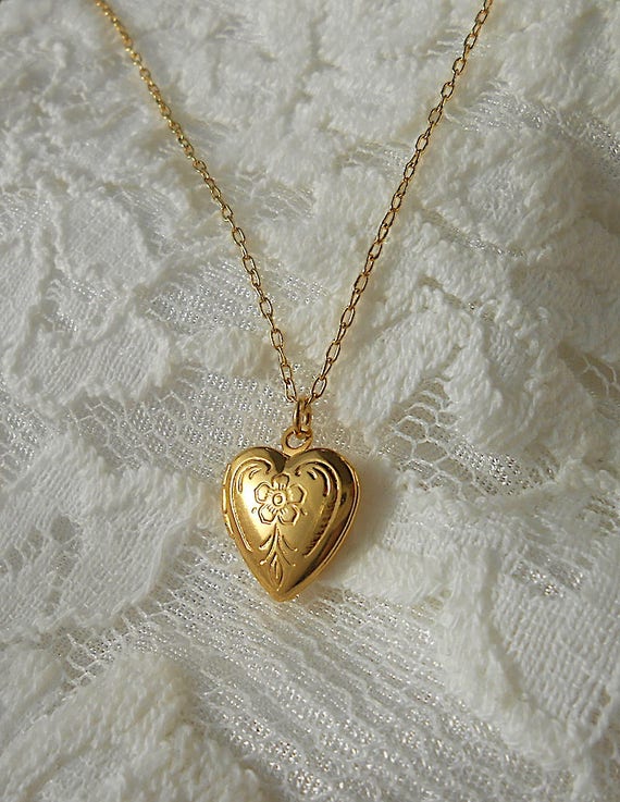 Tiny Gold Heart Locket Necklace Etsy