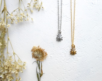 Tiny Ladybug Charm Necklace: Gold or Silver Plated