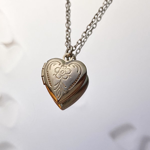 Tiny Silver Heart Locket Necklace